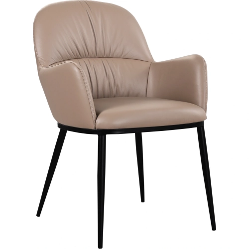 Kora Dining Arm Chair in Mocha Leather & Steel (Set of 2)